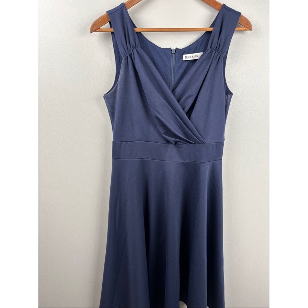 Grace Karin Deep Navy Sleeveless Wrap-Front medium skater Dress Classic formal - Picture 1 of 9